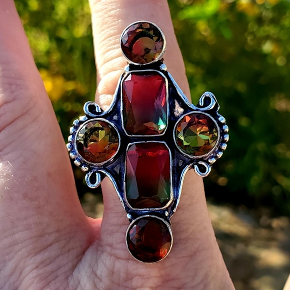 New Bi-Color Tourmaline 925 Silver Statement Ring. - Picture 8 of 16